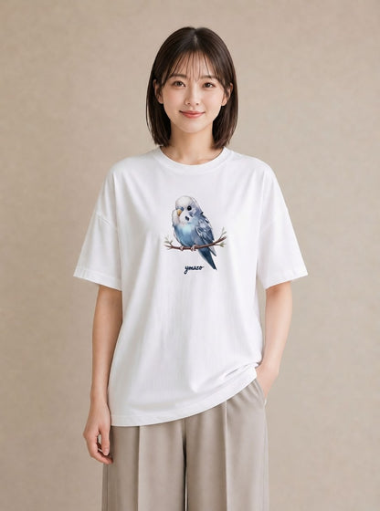 Tシャツ レディース 小鳥 ペット 動物 イラスト ボタニカル お出かけ 普段着 白T YMAZO