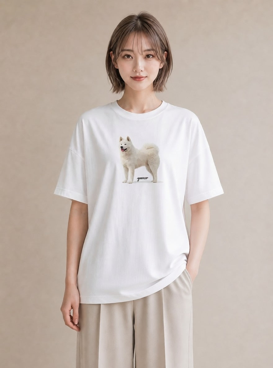 グラフィックTシャツ レディース サモエド 犬 いぬ イラスト シック 春服 ミセス 白T YMAZO