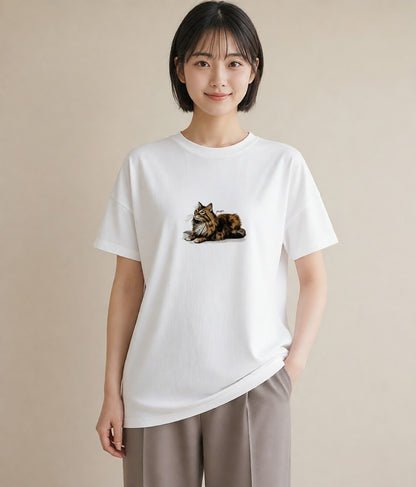 Tシャツ レディース 猫 ねこ イラスト ニュアンス お揃い 親子 白T YMAZO