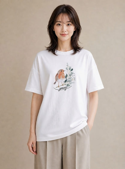プリントTシャツ レディース ことり ペット 動物 イラスト こなれ感 散歩 お出かけ 白T YMAZO