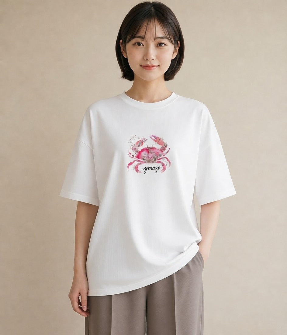 プリントTシャツ レディース エビ 海の生き物 海 イラスト 旅行コーデ 母の日 ビーチ 白T YMAZO