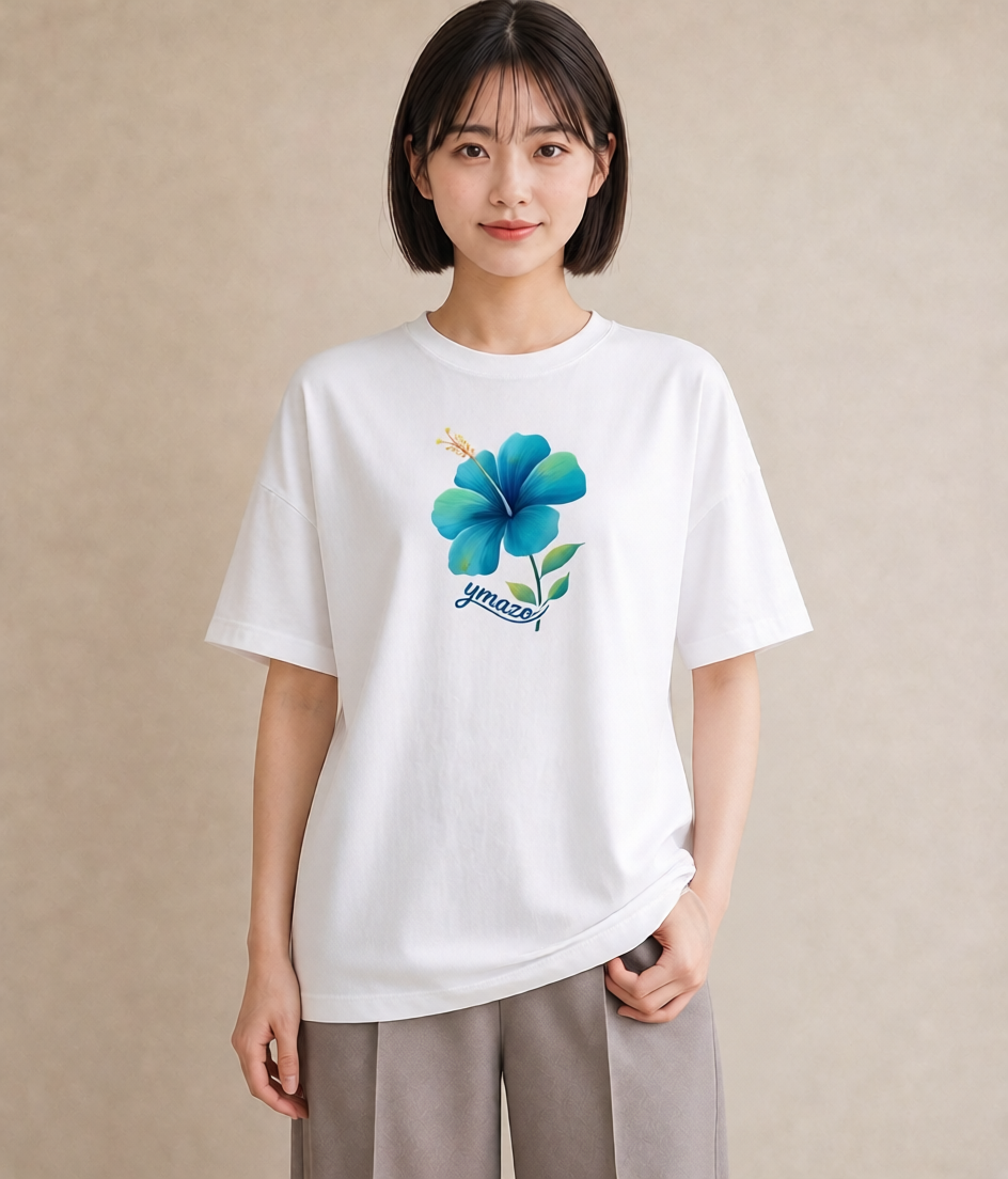 半袖Tシャツ レディース あさがお 朝顔 花 花柄 イラスト シンプル 夏コーデ 通学 白T