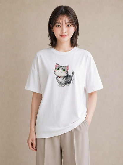 デザインTシャツ レディース ベンガル 猫 ねこ イラスト 綿100 デート 白T YMAZO