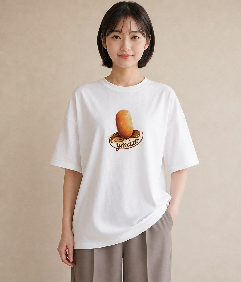 プリントTシャツ レディース 目玉焼き 食べ物 フード イラスト 旅行コーデ 20代 カジュアルコーデ 白T YMAZO