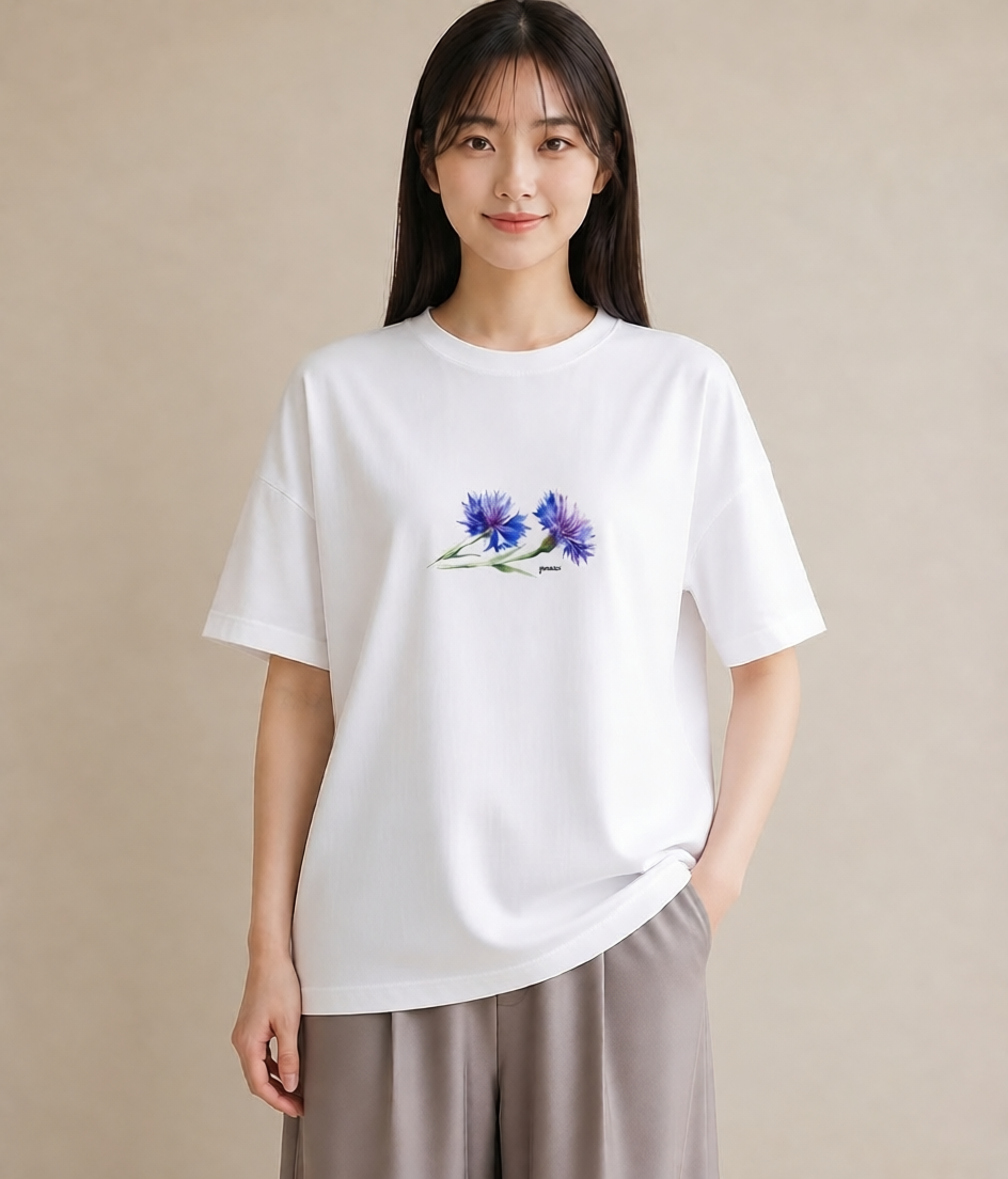 半袖Tシャツ レディース スミレ 花 花柄 イラスト カジュアル お出かけ 普段着 白T YMAZO