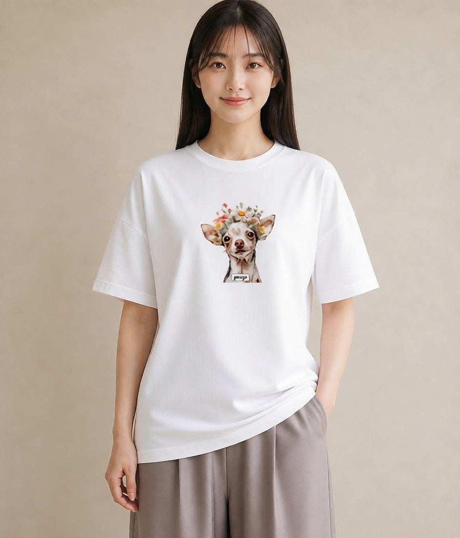 Tシャツ レディース チワワ 犬 いぬ イラスト ヴィンテージ風 親子 20代 白T YMAZO