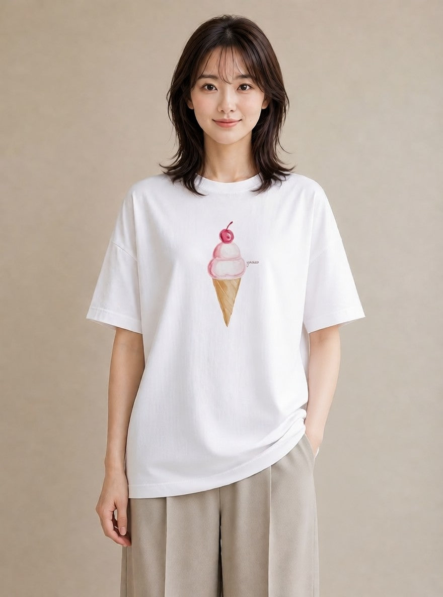グラフィックTシャツ レディース クリームソーダ 食べ物 フード イラスト 普段使い 女性 旅行用 白T YMAZO