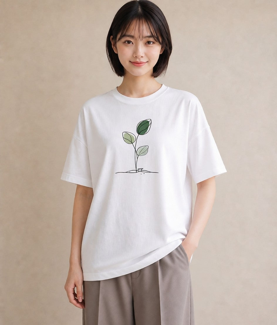 半袖Tシャツ レディース 観葉植物 ボタニカル 植物 イラスト 淡色 女性 旅行用 白T YMAZO