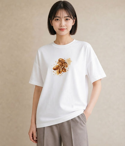 半袖Tシャツ レディース どんぐり 植物 ボタニカル イラスト 北欧風 春服 ミセス 白T YMAZO