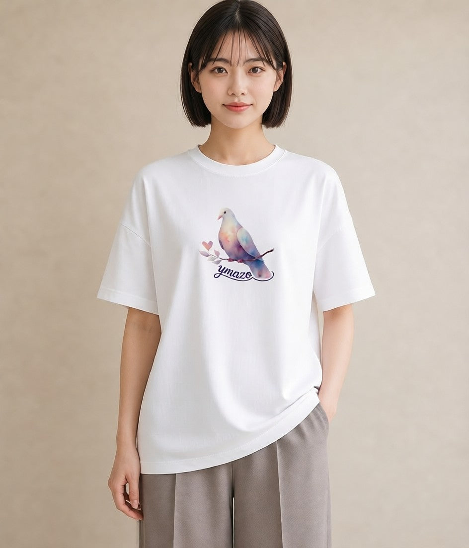 グラフィックTシャツ レディース インコ ペット 動物 イラスト ミニマル ママ カフェ服 白T YMAZO