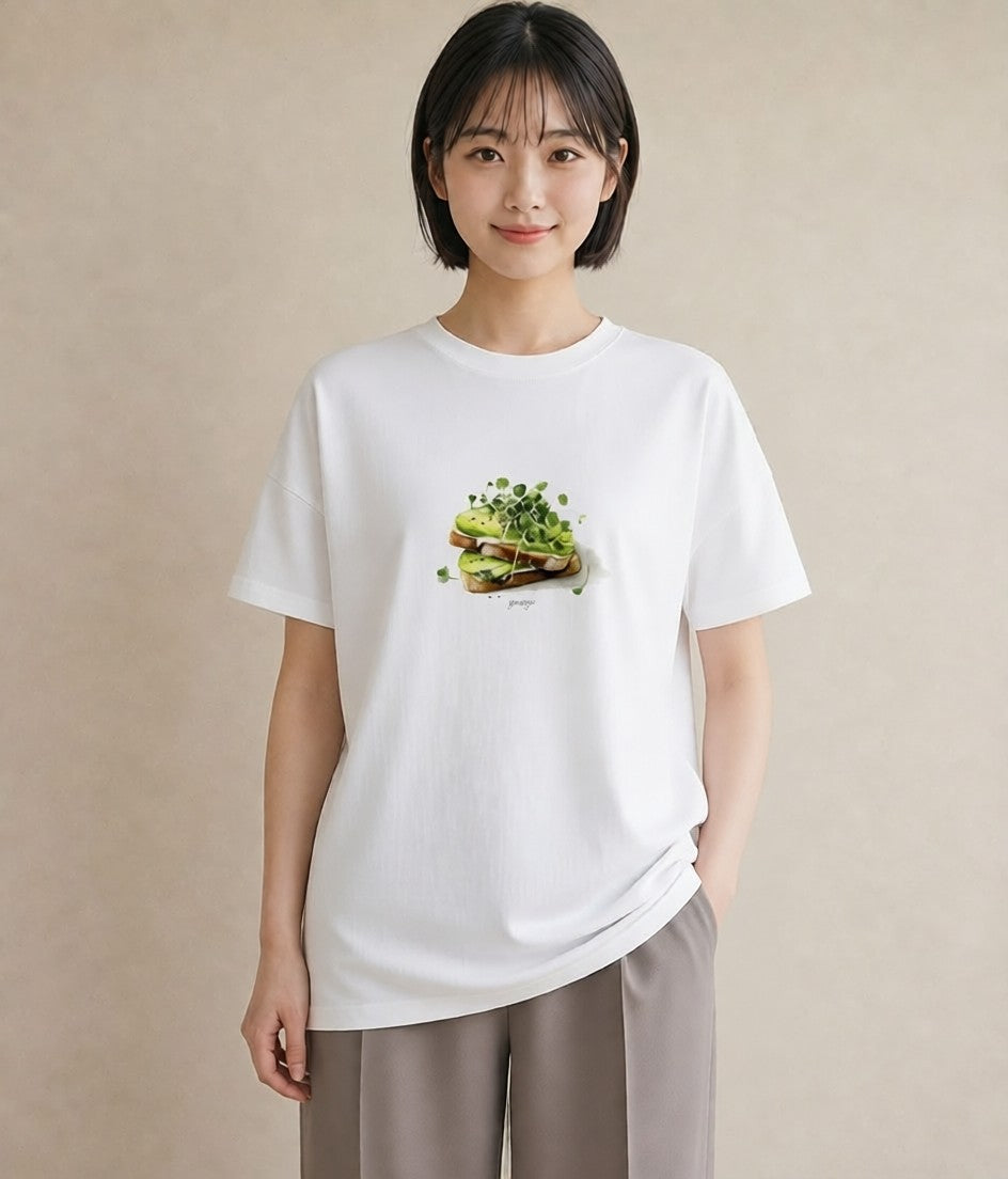 グラフィックTシャツ レディース アボカド 食べ物 フード イラスト 水彩風 秋コーデ おしゃれギフト 白T YMAZO