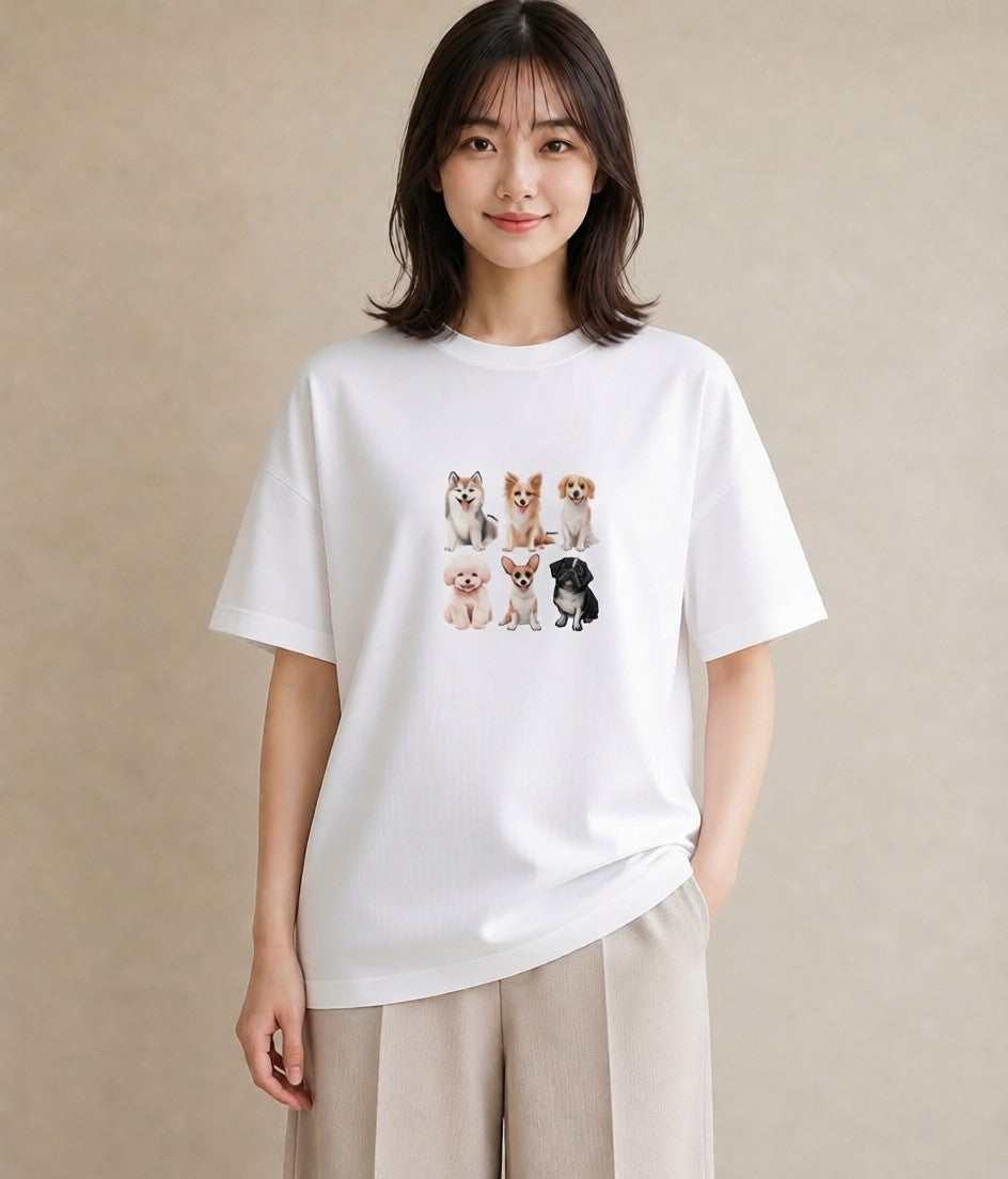 半袖Tシャツ レディース サモエド 犬 いぬ イラスト 旅行コーデ 母の日 ビーチ 白T YMAZO