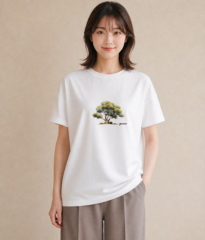 グラフィックTシャツ レディース 盆栽 植物 ボタニカル イラスト きれいめカジュアル デート 帰省 白T YMAZO
