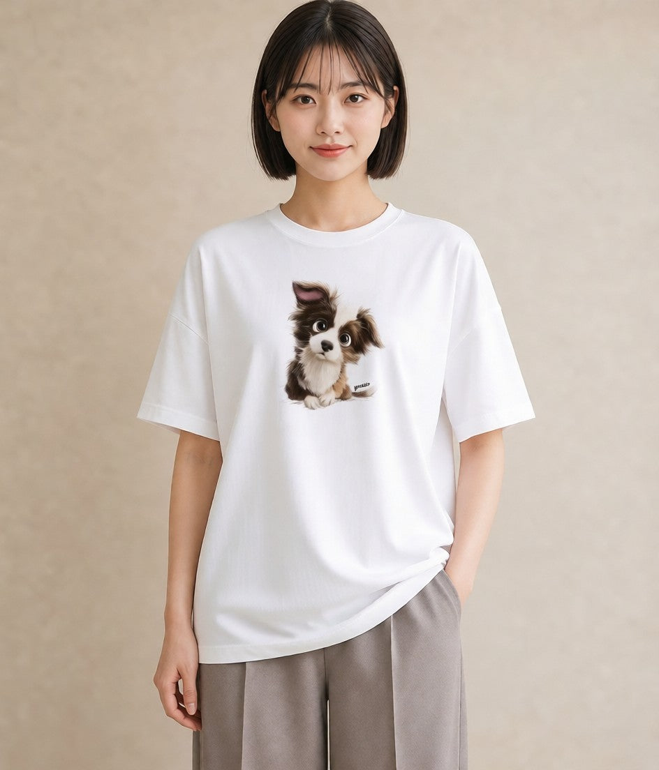 Tシャツ レディース わんちゃん 犬 いぬ イラスト シンプル 女性 旅行用 白T YMAZO