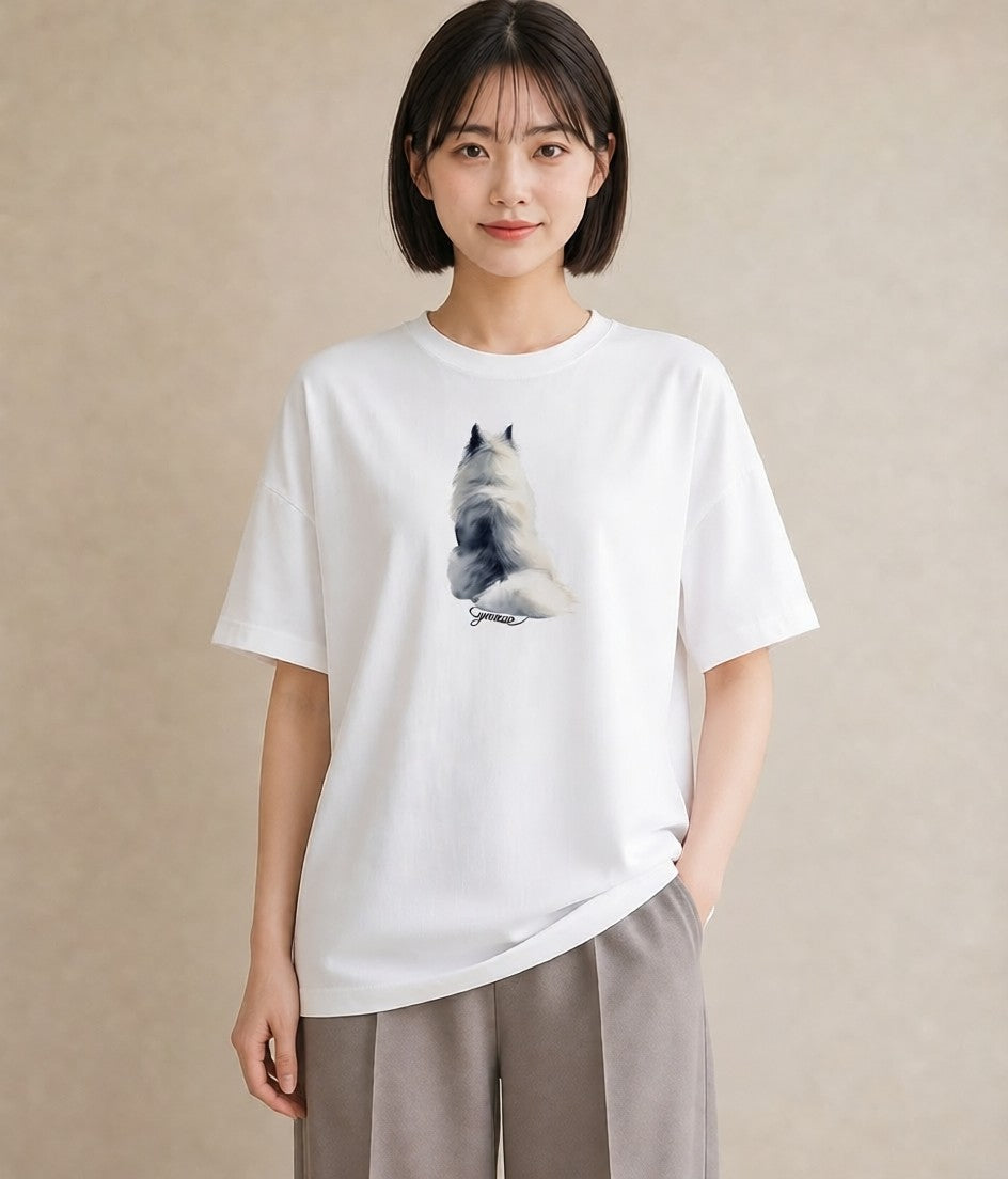 Tシャツ レディース メインクーン 猫 ねこ イラスト 線画 綿100 デート 白T YMAZO