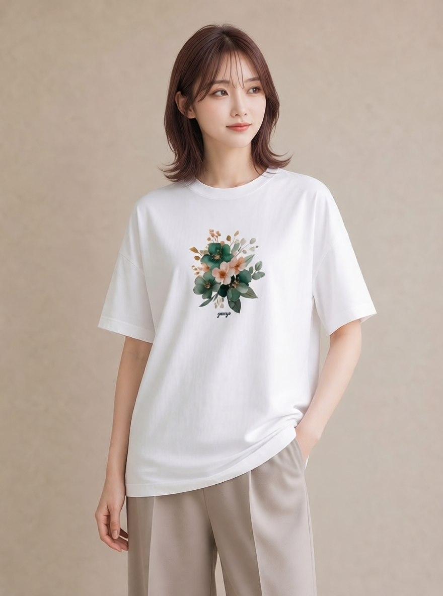 Tシャツ レディース 花 花柄 イラスト 韓国風 春コーデ 姉妹 白T