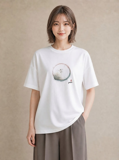 グラフィックTシャツ レディース ペルシャ 猫 ねこ イラスト 淡色 在宅 公園 白T YMAZO