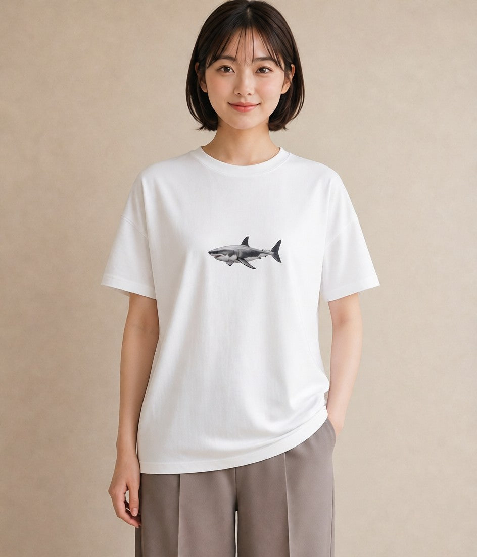 Tシャツ レディース サメ 海の生き物 海 イラスト 母娘コーデ 自分用 白T YMAZO