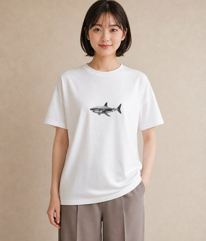 Tシャツ レディース サメ 海の生き物 海 イラスト 母娘コーデ 自分用 白T YMAZO