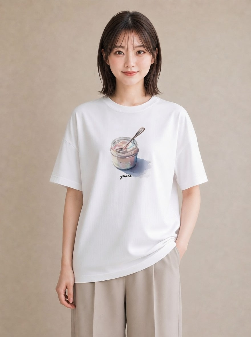 半袖Tシャツ レディース 抹茶 食べ物 フード イラスト 休日コーデ お出かけ 普段着 白T YMAZO