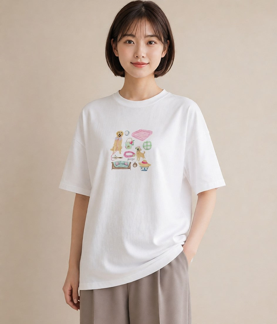 半袖Tシャツ レディース ゴールデンレトリバー ゴールデン 犬 いぬ イラスト 可愛い 母娘コーデ 自分用 白T YMAZO