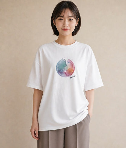 Tシャツ レディース オーロラ 星空 宇宙 イラスト 旅行コーデ ビーチ デイリーウェア 白T YMAZO
