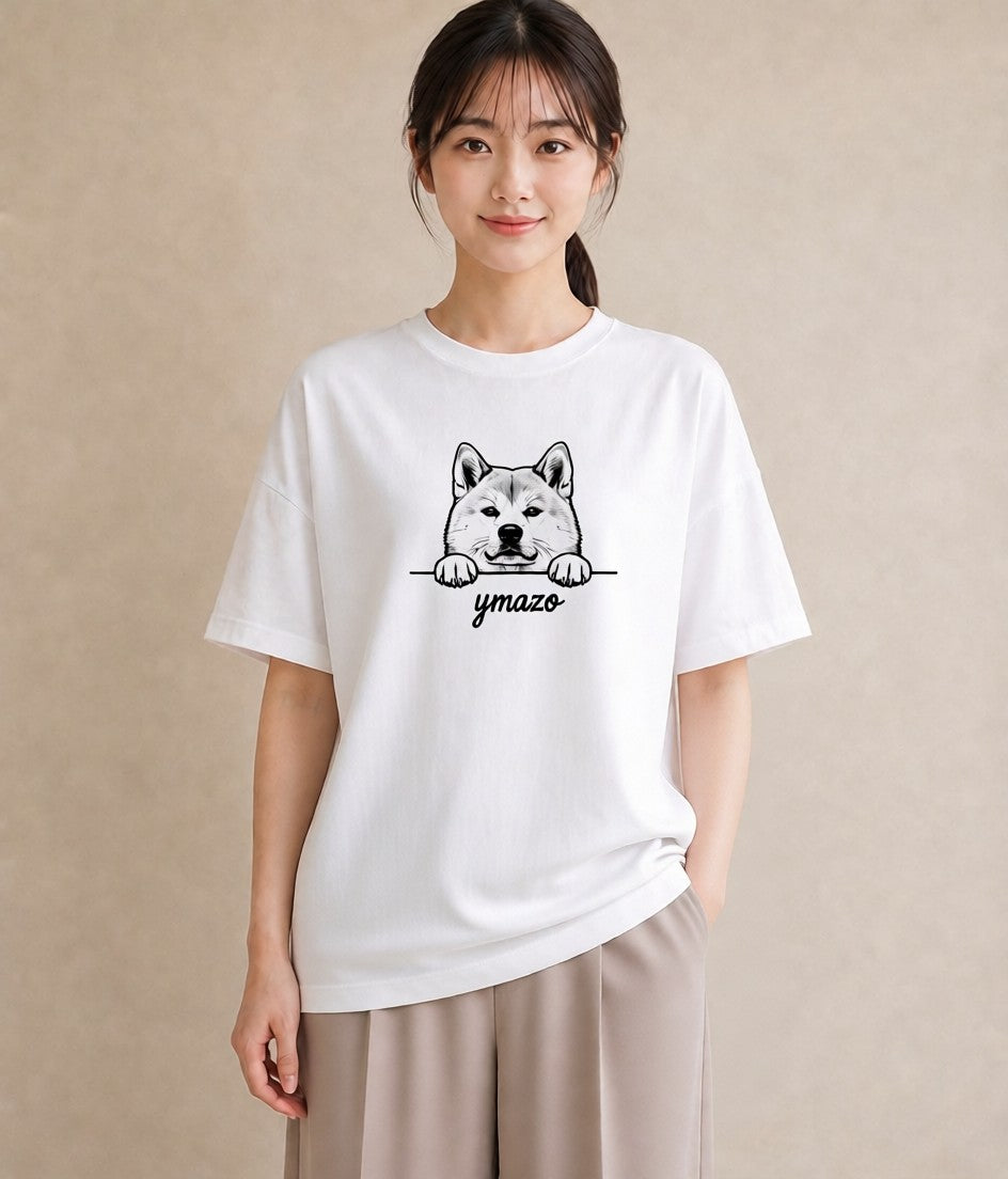 グラフィックTシャツ レディース 秋田犬 犬 いぬ イラスト カジュアル 通学 誕生日プレゼント 白T YMAZO