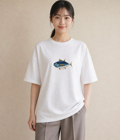 プリントTシャツ レディース メダカ ペット 動物 イラスト 上品 親子 20代 白T YMAZO