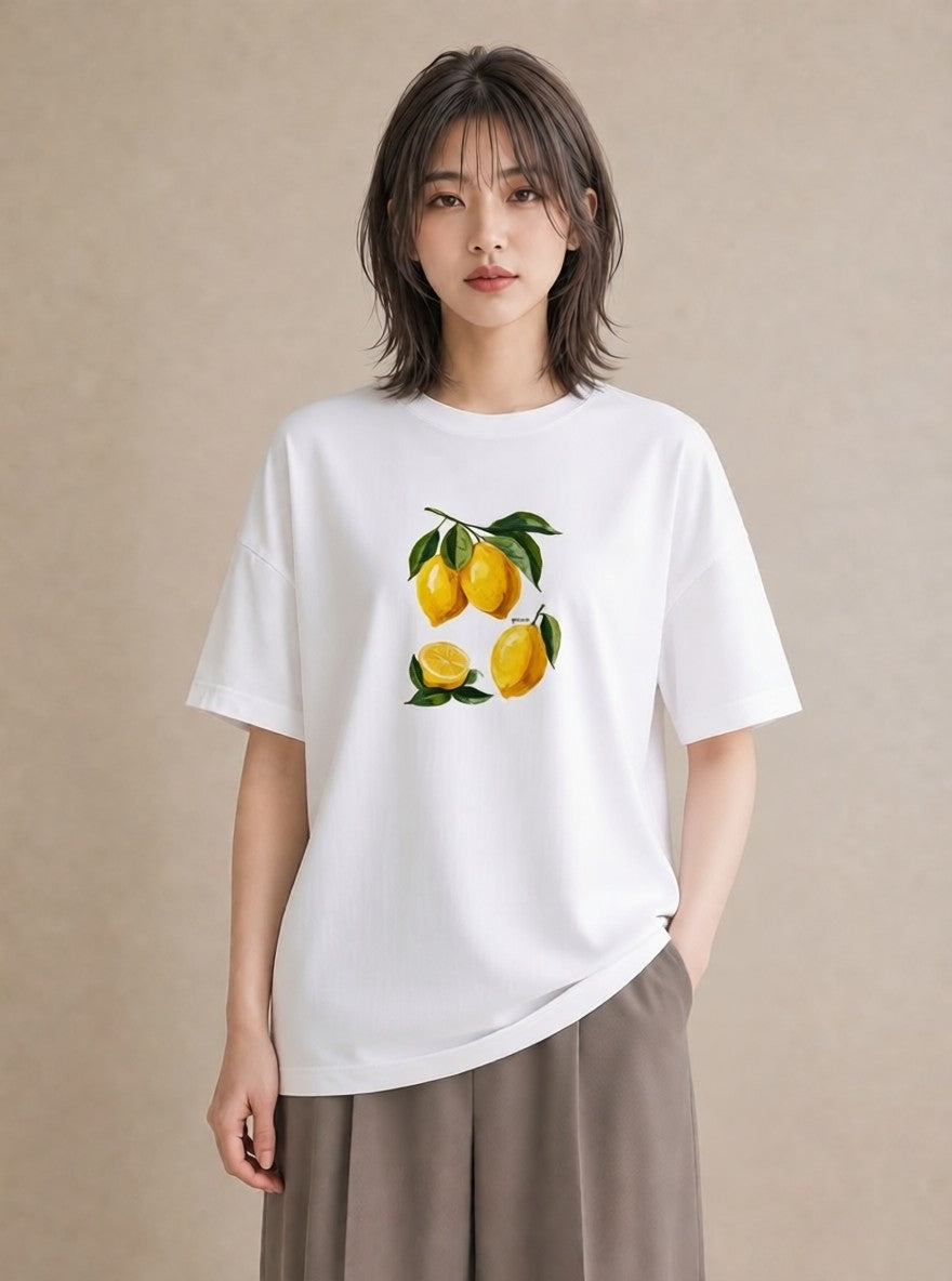 Tシャツ レディース レモン 檸檬 食べ物 フード イラスト 可愛い 帰省 ラフ 白T YMAZO