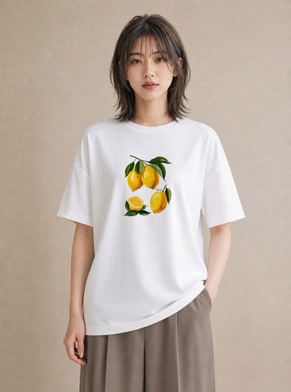 Tシャツ レディース レモン 檸檬 食べ物 フード イラスト 可愛い 帰省 ラフ 白T YMAZO