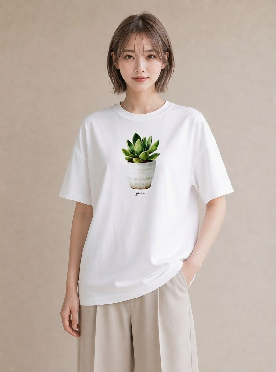 デザインTシャツ レディース 多肉植物 植物 ボタニカル イラスト 水彩風 秋コーデ おしゃれギフト 白T YMAZO