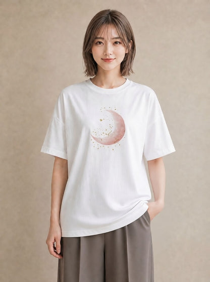 Tシャツ レディース 星空 宇宙 イラスト 可愛い ペアコーデ 秋コーデ 白T YMAZO