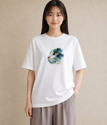 デザインTシャツ レディース ぶち猫 猫 ねこ イラスト ラフ 親子 20代 白T YMAZO