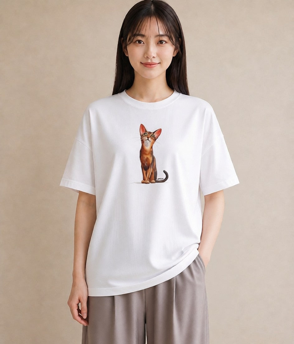 デザインTシャツ レディース シャム 猫 ねこ イラスト 上品 散歩 お出かけ 白T YMAZO