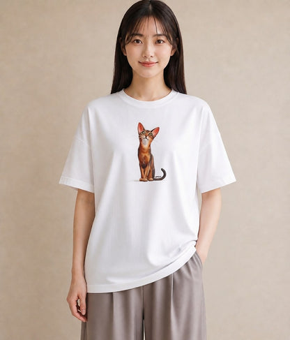 デザインTシャツ レディース シャム 猫 ねこ イラスト 上品 散歩 お出かけ 白T YMAZO