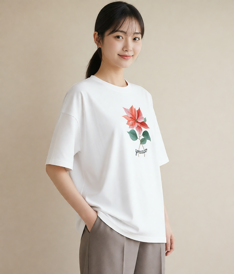 プリントTシャツ レディース 彼岸花 花 花柄 イラスト 上品 母の日 ビーチ 白T