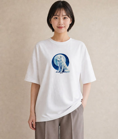 グラフィックTシャツ レディース サモエド 犬 いぬ イラスト 韓国風 旅行用 海 白T YMAZO