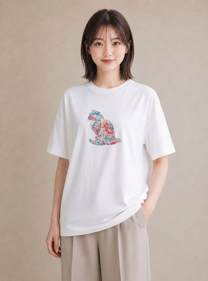 グラフィックTシャツ レディース おすわり猫 猫 ねこ イラスト ミニマル 公園 ママ 白T YMAZO
