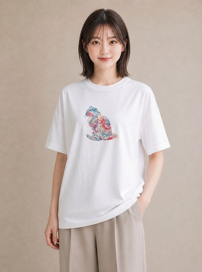 グラフィックTシャツ レディース おすわり猫 猫 ねこ イラスト ミニマル 公園 ママ 白T YMAZO
