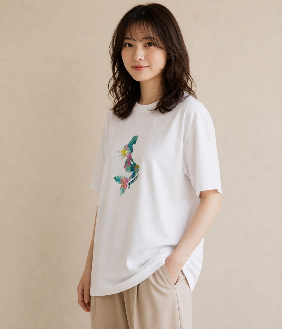 半袖Tシャツ レディース 人魚 海の生き物 海 イラスト ヴィンテージ風 女子会 お揃い 白T YMAZO