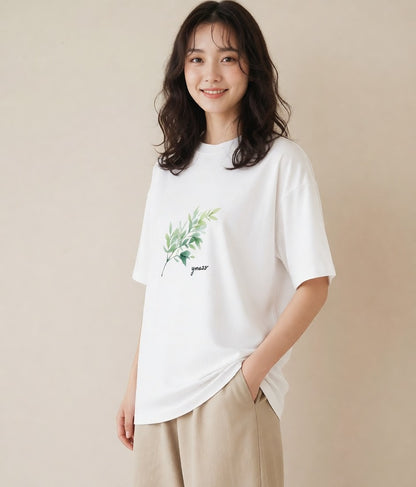 Tシャツ レディース ハーブ 植物 ボタニカル イラスト ヴィンテージ風 母娘コーデ 自分用 白T YMAZO