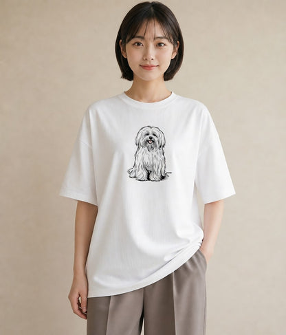 グラフィックTシャツ レディース ビションフリーゼ 犬 いぬ イラスト 抜け感 カフェ服 クリスマス 白T YMAZO