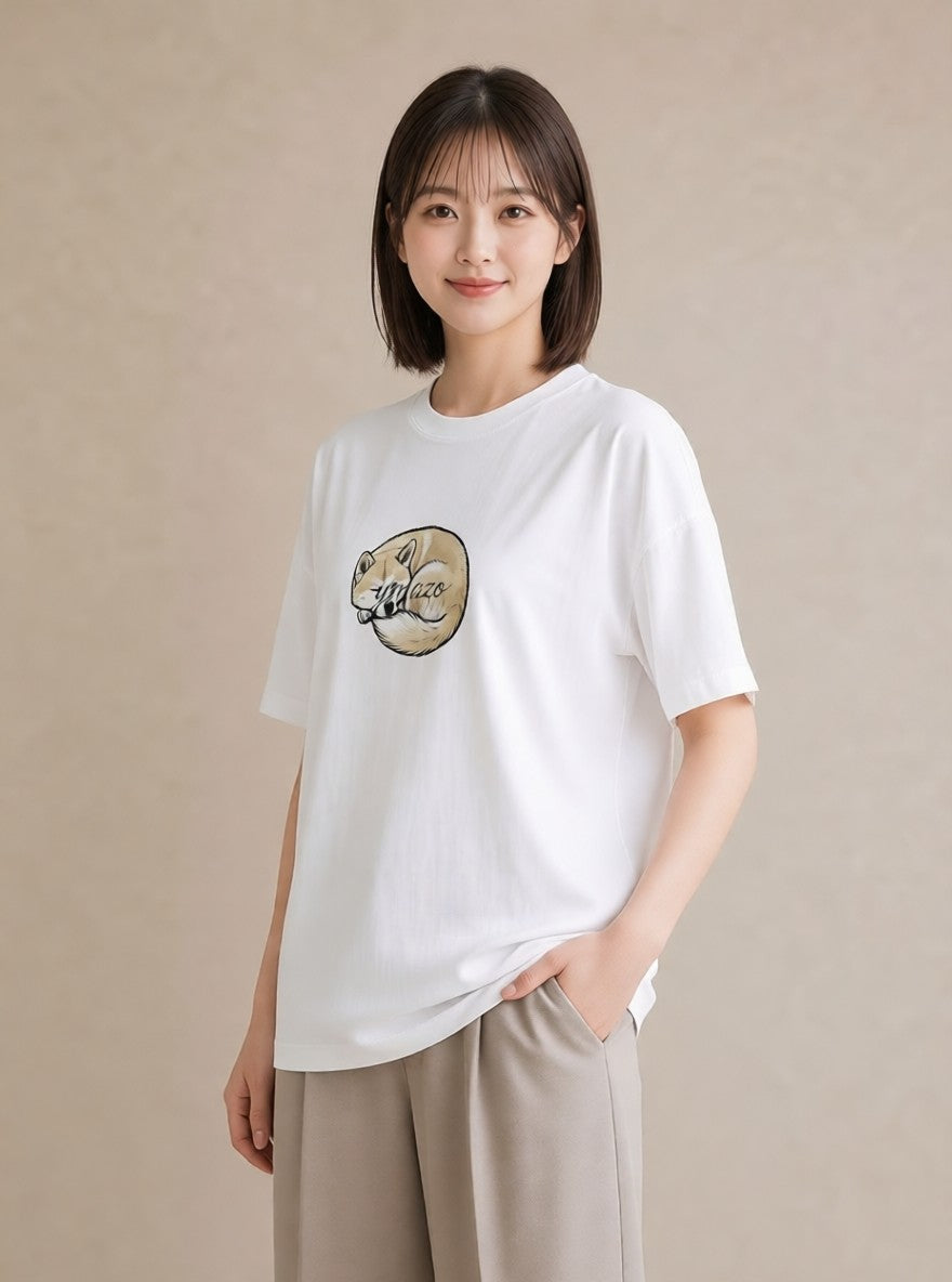半袖Tシャツ レディース 秋田犬 犬 いぬ イラスト お洒落 買い物 夏コーデ 白T YMAZO