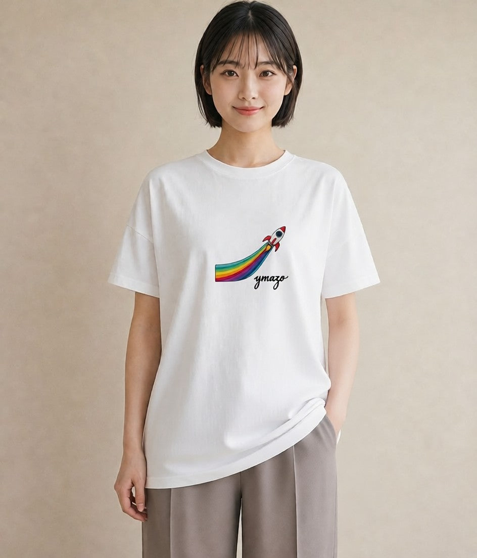 グラフィックTシャツ レディース ロケット 星空 宇宙 イラスト レトロ デート 帰省 白T YMAZO