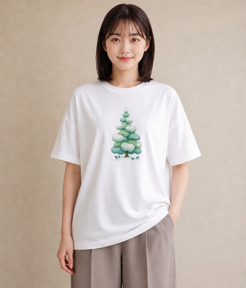 Tシャツ レディース 雪 星空 宇宙 イラスト レトロ レイヤード 友達ギフト 白T YMAZO