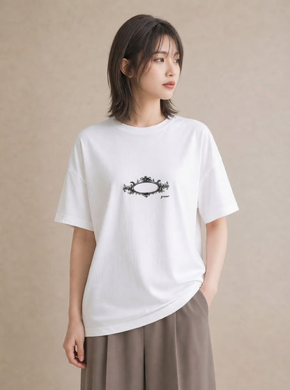 デザインTシャツ レディース 手鏡 アンティーク レトロ ナチュラル イラスト 手描き風 通学 誕生日プレゼント 白T YMAZO