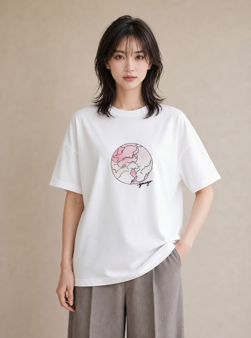 Tシャツ レディース 満月 星空 宇宙 イラスト シンプル 旅行 母娘コーデ 白T YMAZO