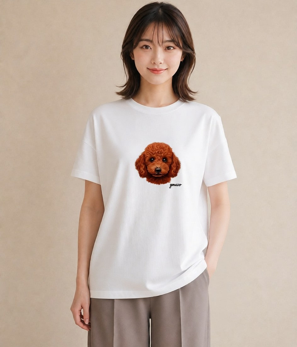 Tシャツ レディース トイプードル プードル 犬 いぬ イラスト ニュアンス 公園 ママ 白T YMAZO