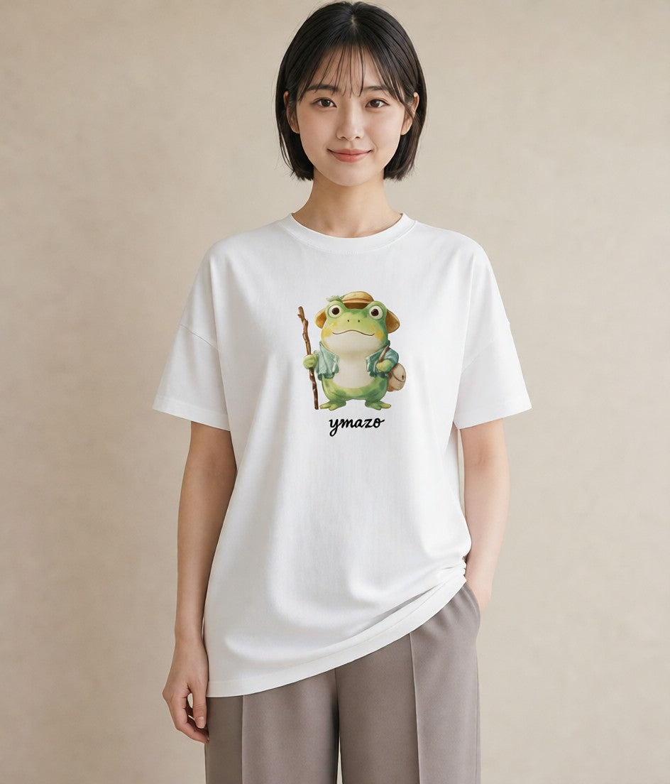 半袖Tシャツ レディース アマガエル ペット 動物 イラスト きれいめ ルームウェア ギフト 白T YMAZO