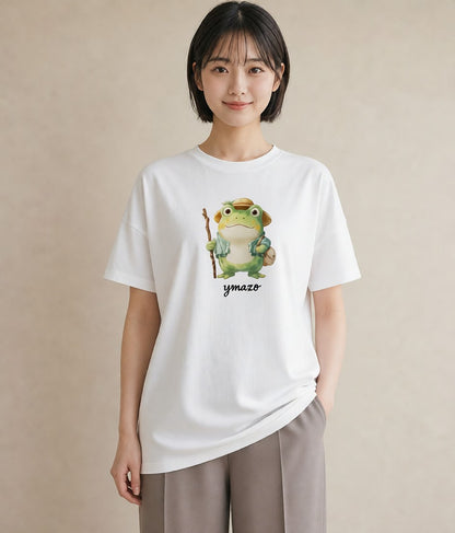 半袖Tシャツ レディース アマガエル ペット 動物 イラスト きれいめ ルームウェア ギフト 白T YMAZO